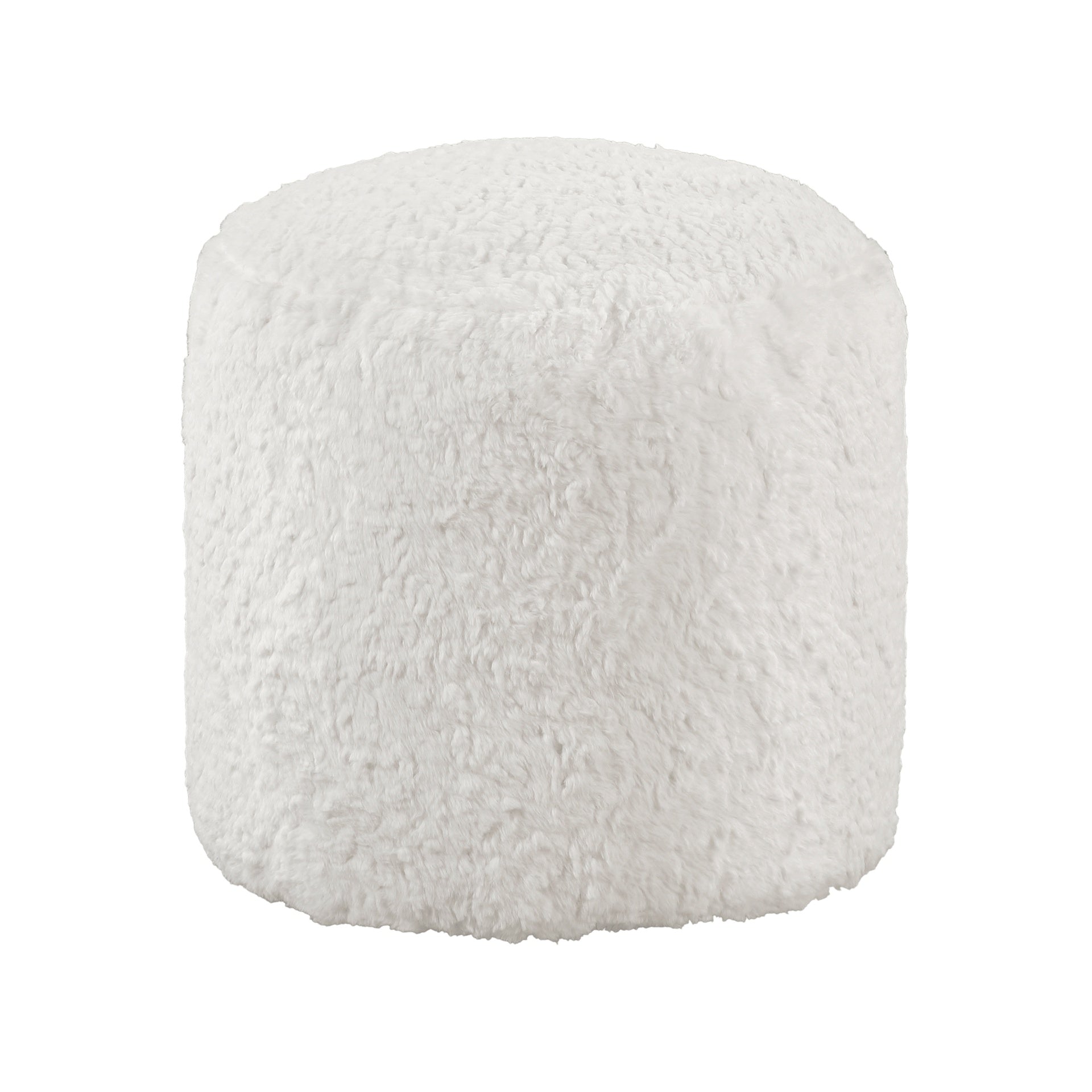 Modern Pouf Off-White Faux Fur Fabric Upholstered Ottoman, Footstool, Non-Slip Floor Pouf, Bean Bag Chair, 1pc Sitting Pouf