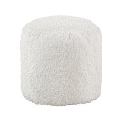 Modern Pouf Off-White Faux Fur Fabric Upholstered Ottoman, Footstool, Non-Slip Floor Pouf, Bean Bag Chair, 1pc Sitting Pouf