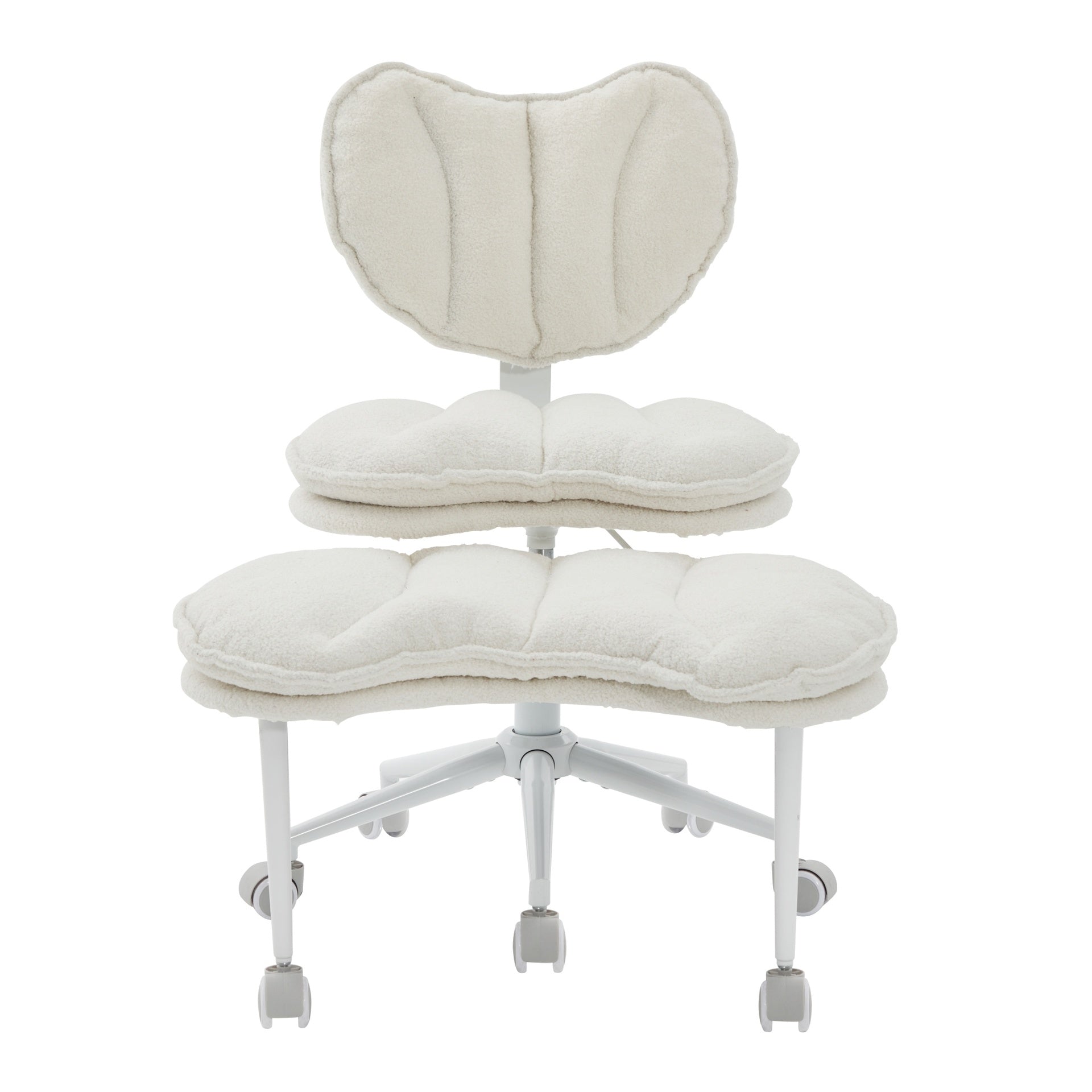 Meditation Chair Plus, Teddy Fleece Double-Layer Padding Cross Legged Rolling Chair for ADHD, Criss Cross Desk Chair with Lumbar Support, Adjustable Stool, Flexible for Fidgety Sitters, Ivory