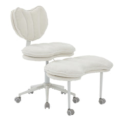 Meditation Chair Plus, Teddy Fleece Double-Layer Padding Cross Legged Rolling Chair for ADHD, Criss Cross Desk Chair with Lumbar Support, Adjustable Stool, Flexible for Fidgety Sitters, Ivory