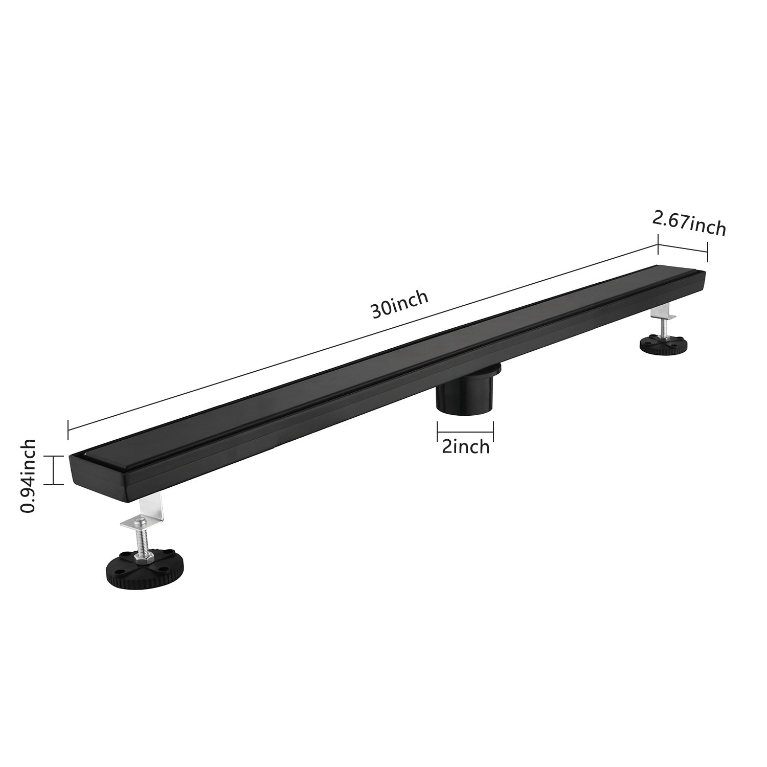 30 Inches Linear Shower Drain, Included Hair Strainer and Leveling Feet
