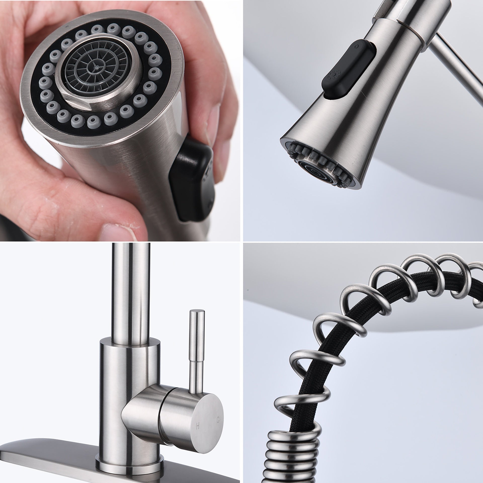 Brushed Nickel Single Handle Commercial Modern Spring High Arc Kitchen Faucet Water Filter System Bends as You Want