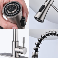 Brushed Nickel Single Handle Commercial Modern Spring High Arc Kitchen Faucet Water Filter System Bends as You Want