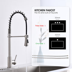 Brushed Nickel Single Handle Commercial Modern Spring High Arc Kitchen Faucet Water Filter System Bends as You Want