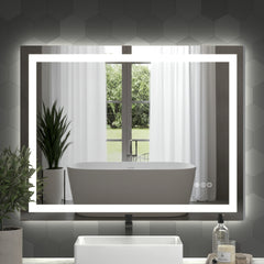 28"*36"LED Bathroom Mirror,Front-Lit and Back-Lit, Stepless Dimmable, 3 Colors CRI90+, Brightness Memory, Shatter-Proof,Anti-fog LED Vanity Mirror, IP44 Waterproof