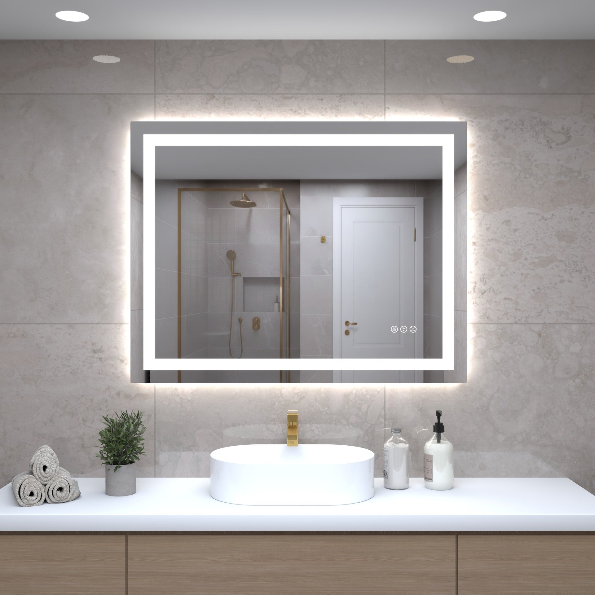 28"*36"LED Bathroom Mirror,Front-Lit and Back-Lit, Stepless Dimmable, 3 Colors CRI90+, Brightness Memory, Shatter-Proof,Anti-fog LED Vanity Mirror, IP44 Waterproof