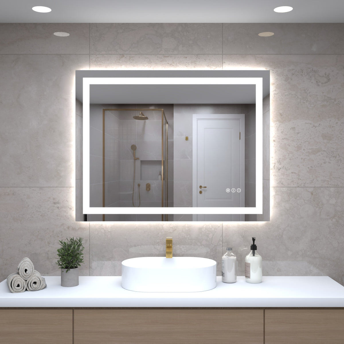 28"*36"LED Bathroom Mirror,Front-Lit and Back-Lit, Stepless Dimmable, 3 Colors CRI90+, Brightness Memory, Shatter-Proof,Anti-fog LED Vanity Mirror, IP44 Waterproof