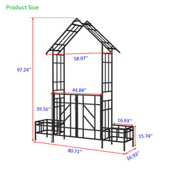 Metal Garden Arch with Gate with planter W80.71*H97.24 Climbing Plants Support Rose Arch Outdoor Black