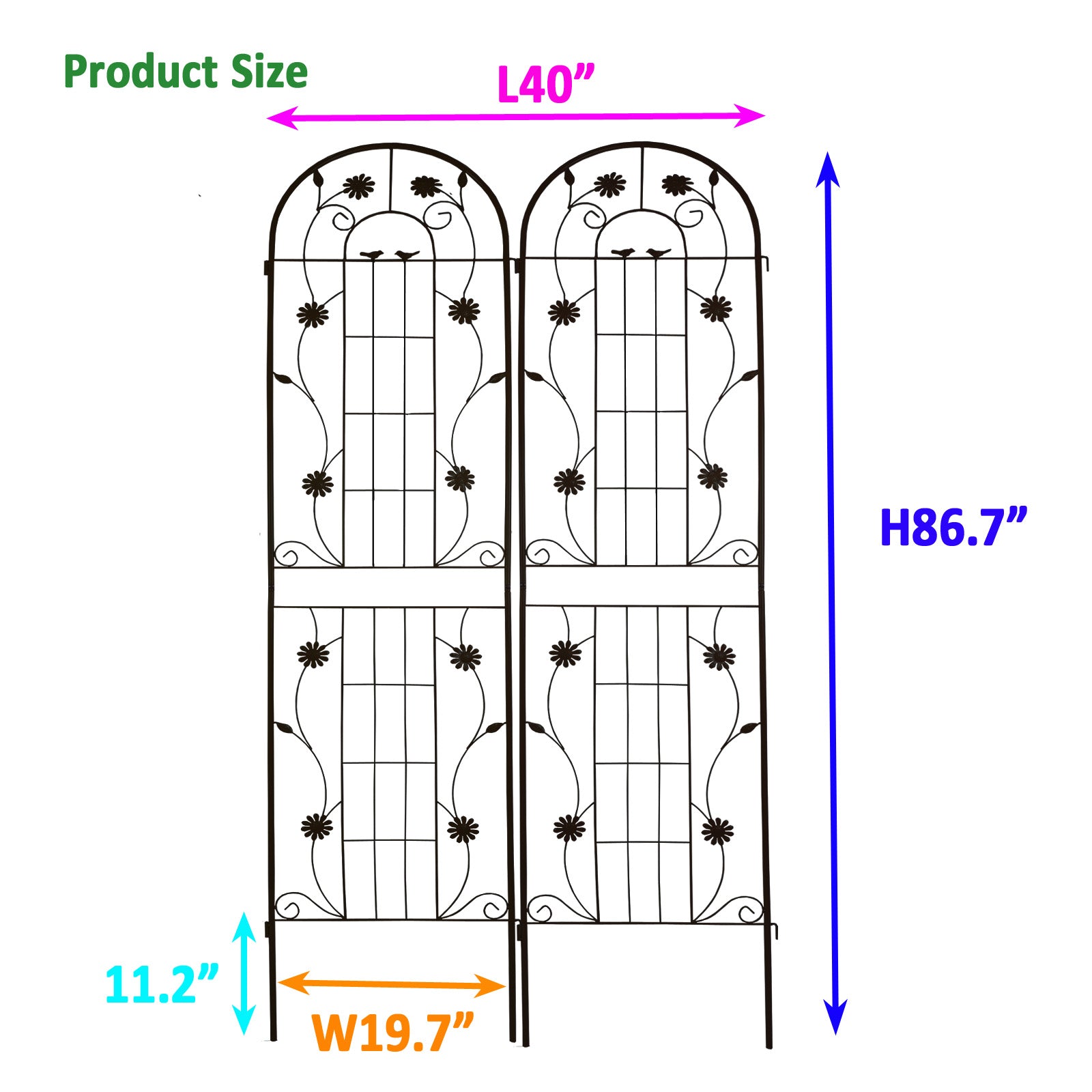 2 Pack Metal Garden Trellis 86.7" x 19.7" Rustproof Trellis for Climbing Plants Outdoor Flower Support Black