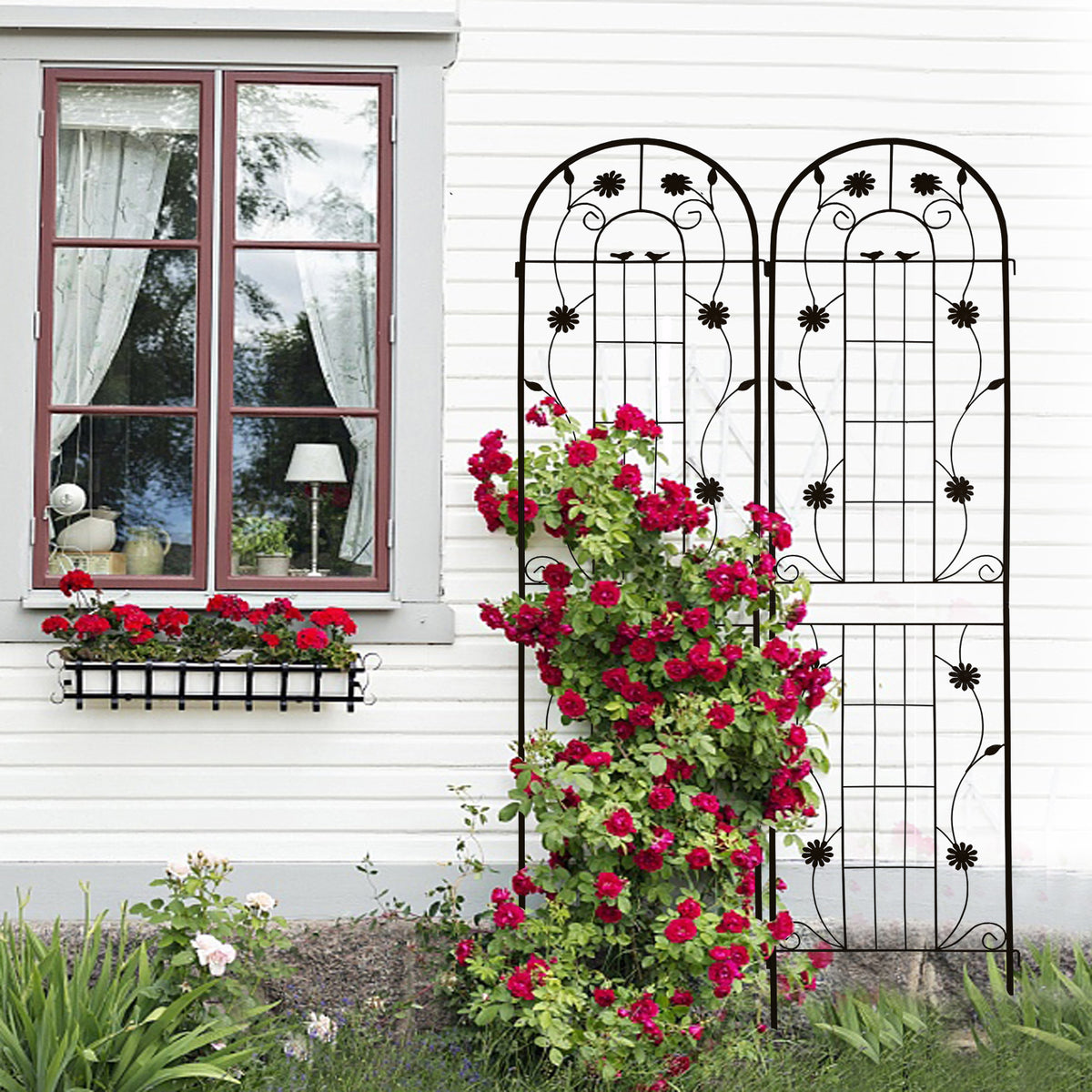2 Pack Metal Garden Trellis 86.7" x 19.7" Rustproof Trellis for Climbing Plants Outdoor Flower Support Black