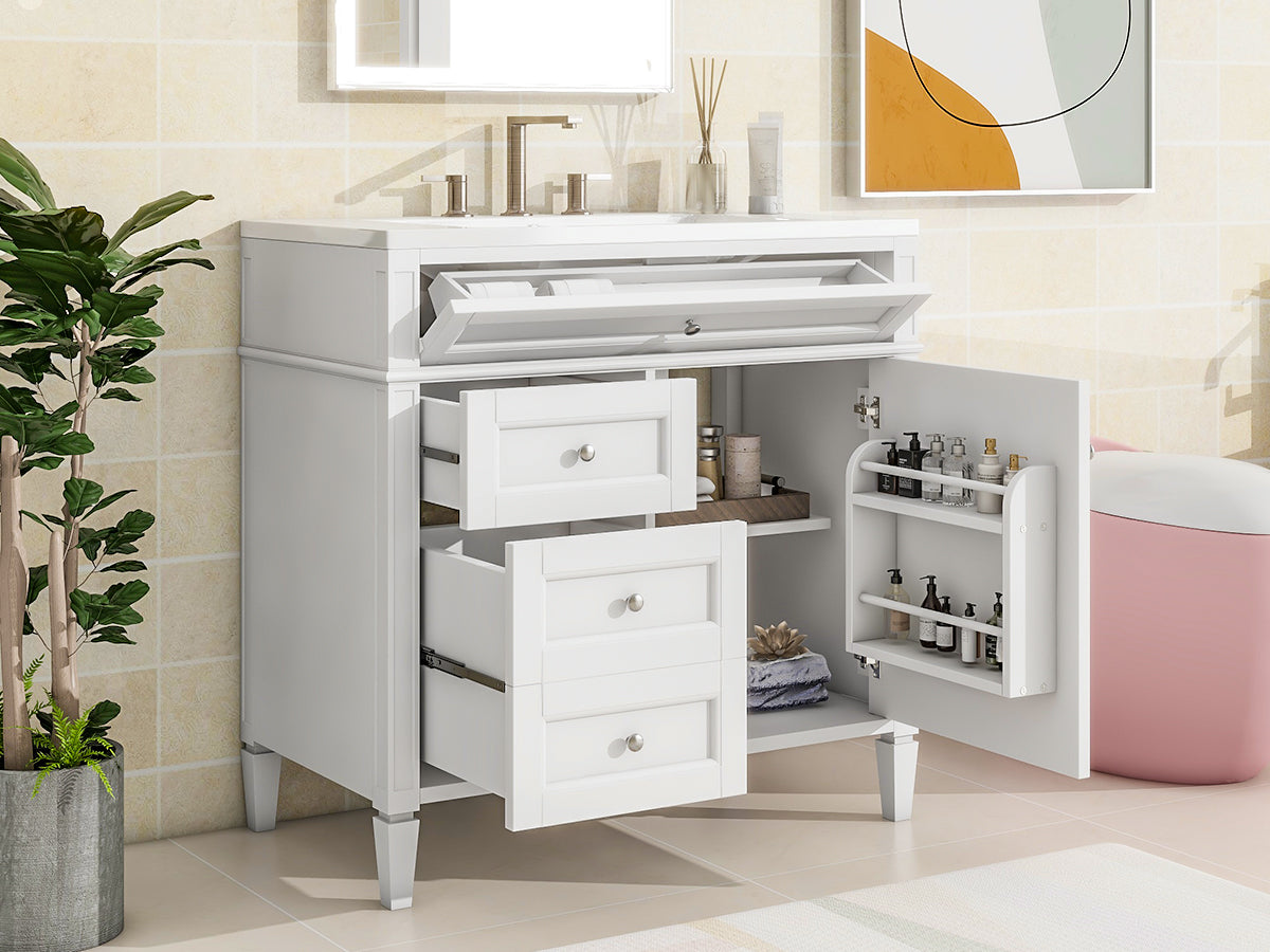 36'' Bathroom Vanity with Top Sink, Modern Bathroom Storage Cabinet with 2 Drawers and a Tip-out Drawer, Single Sink Bathroom Vanity