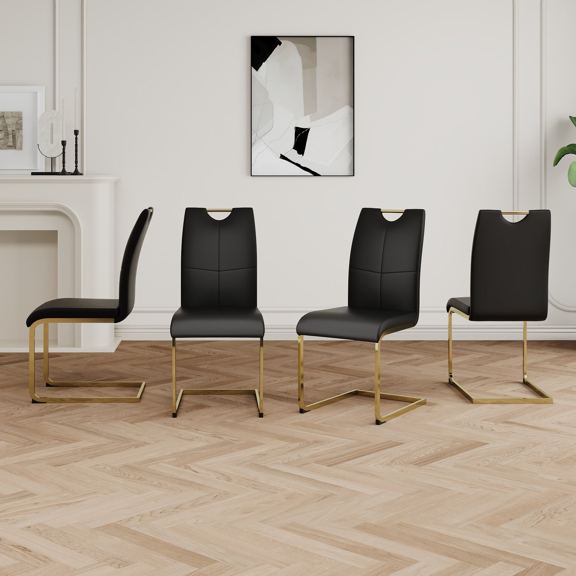 Modern Dining Chairs with Faux Leather Padded Seat Dining Living Room Chairs Upholstered Chair with gold Metal Legs Design for Kitchen, Living, Bedroom, Dining Room Side Chairs Set of 4