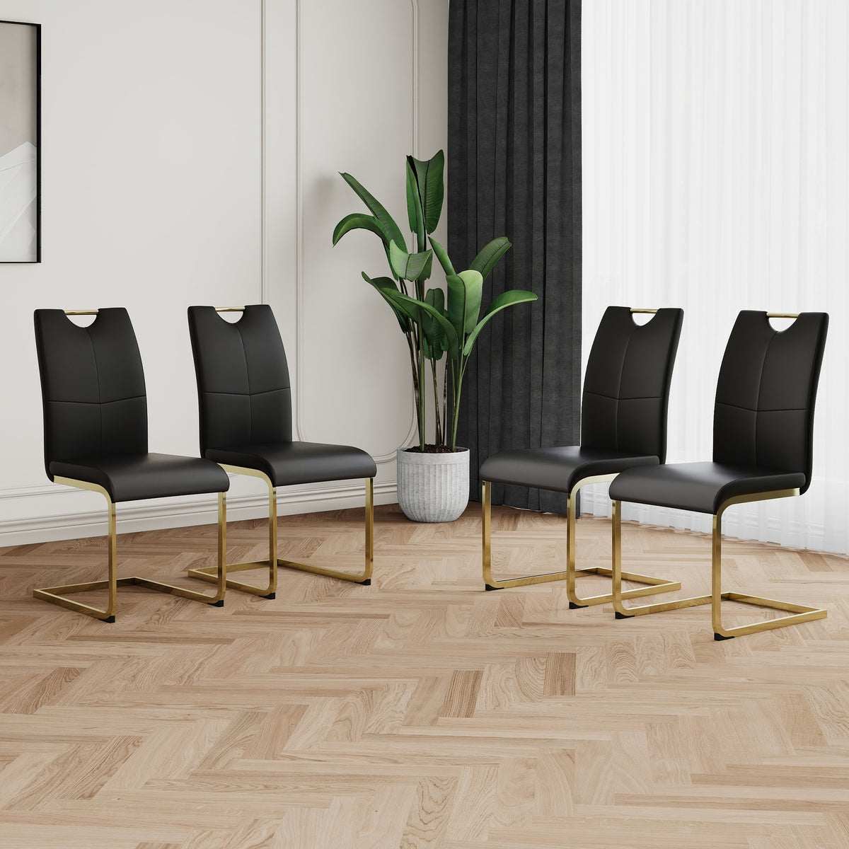 Modern Dining Chairs with Faux Leather Padded Seat Dining Living Room Chairs Upholstered Chair with gold Metal Legs Design for Kitchen, Living, Bedroom, Dining Room Side Chairs Set of 4