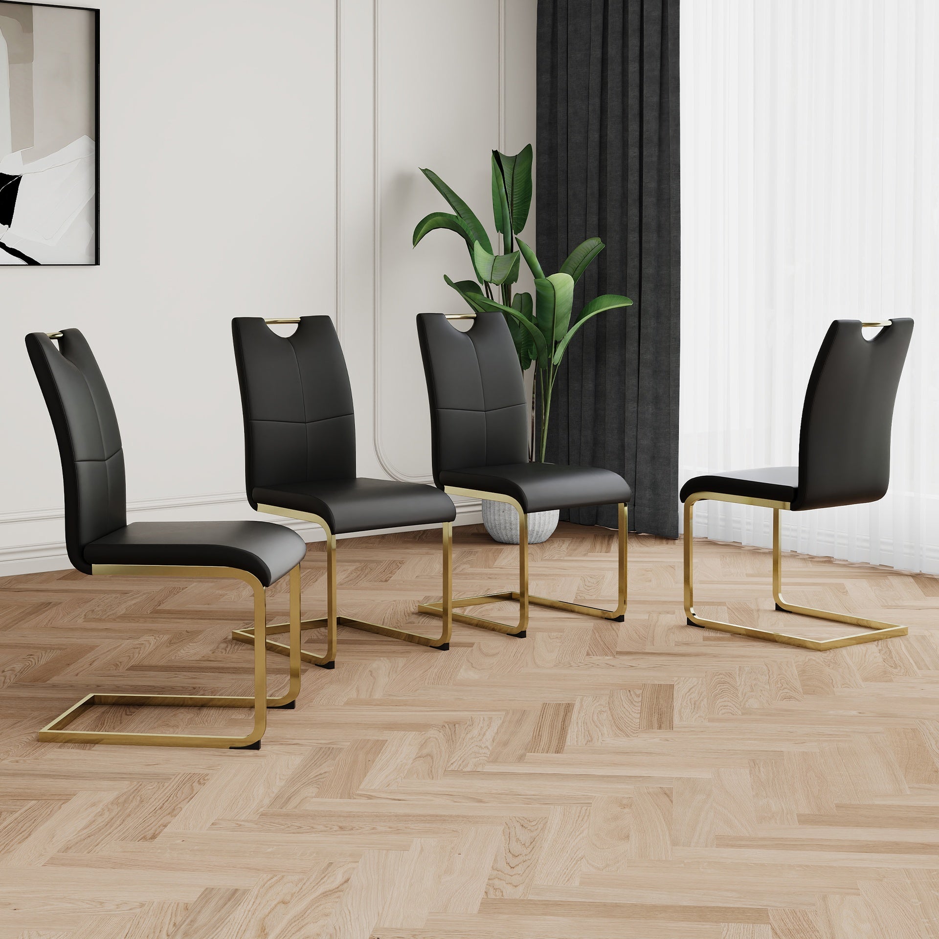 Modern Dining Chairs with Faux Leather Padded Seat Dining Living Room Chairs Upholstered Chair with gold Metal Legs Design for Kitchen, Living, Bedroom, Dining Room Side Chairs Set of 4