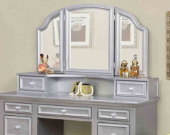 Transitional Style  1pc Vanity w/ Stool Set Knob Handles Storage Drawers 3-Sidded Mirror Silver Finish Bedroom Furniture