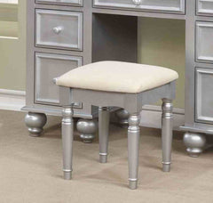 Transitional Style  1pc Vanity w/ Stool Set Knob Handles Storage Drawers 3-Sidded Mirror Silver Finish Bedroom Furniture