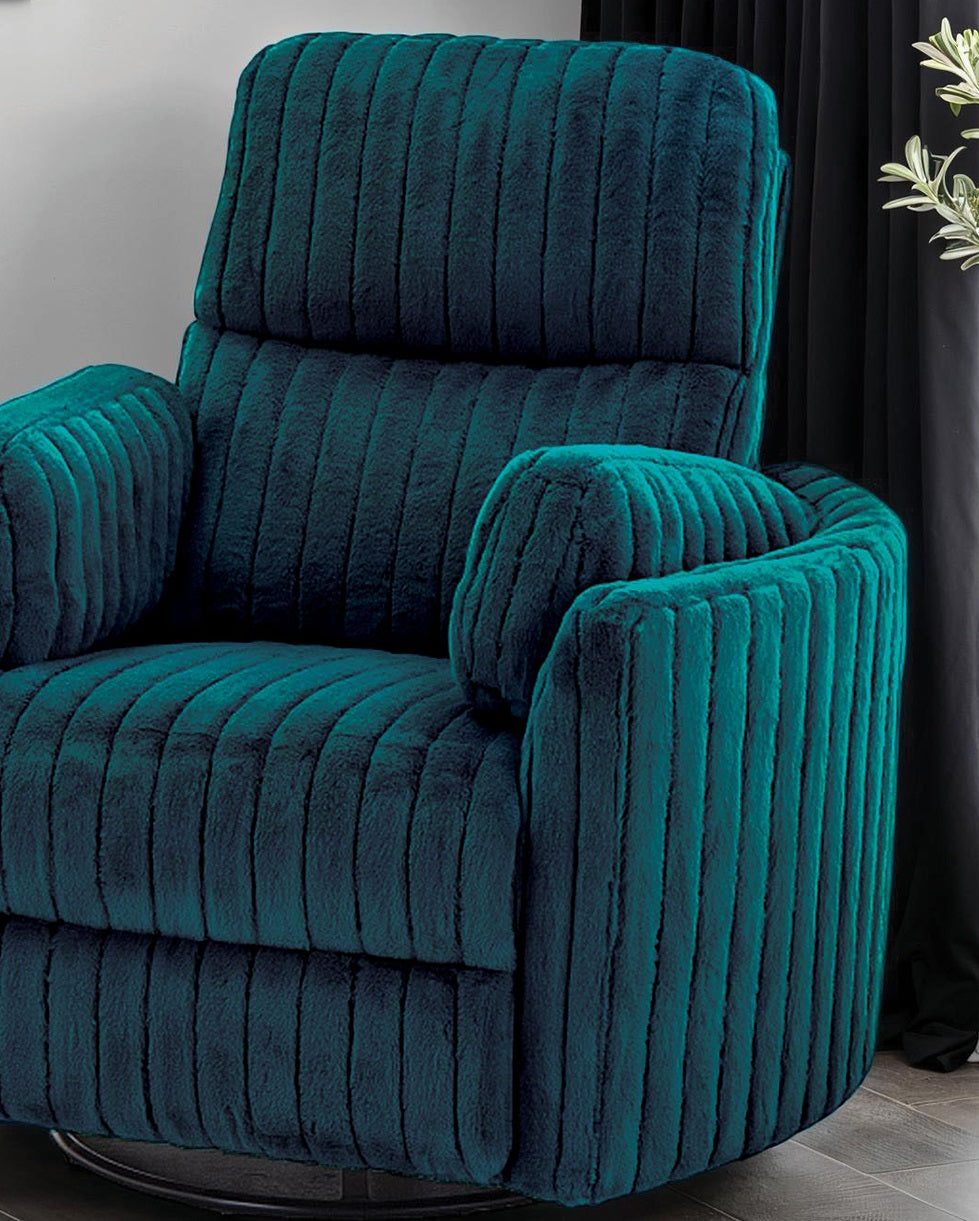 Power Glider Recliner w/ Swivel Curved Arms Pillow Fill Swivel Chair Contemporary Dark Teal Primary Living Room