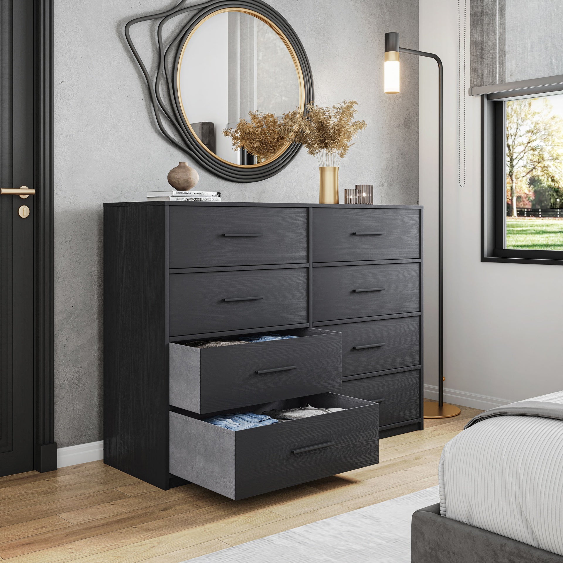 8-Drawer Dresser with Large Fabric Drawers, Black