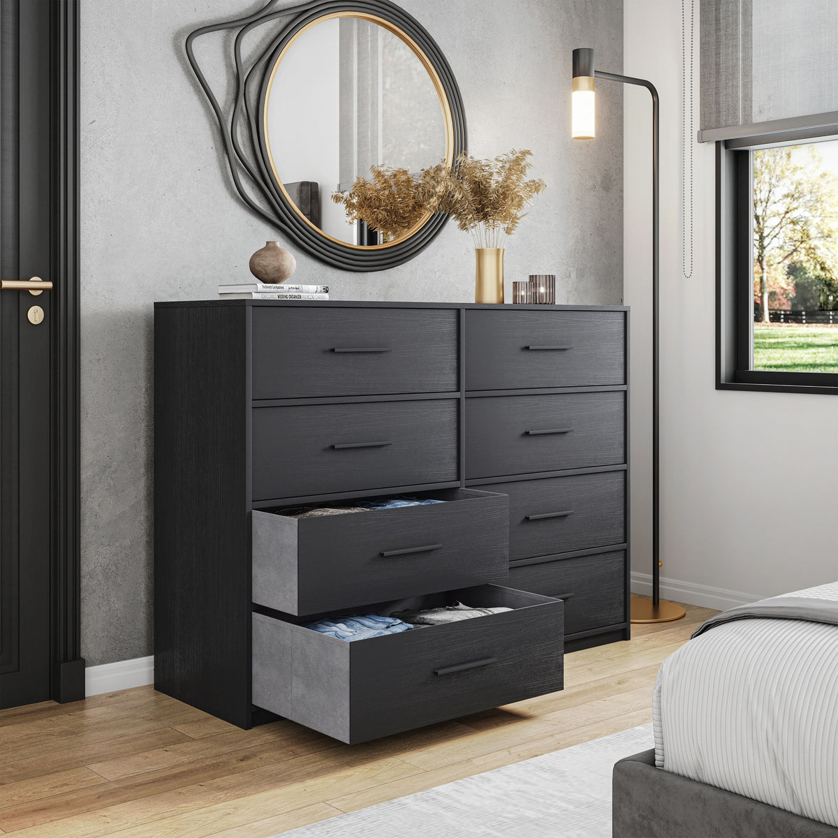 8-Drawer Dresser with Large Fabric Drawers, Black