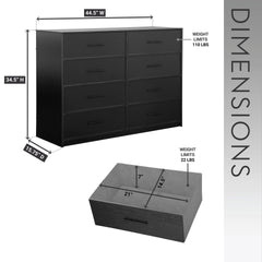 8-Drawer Dresser with Large Fabric Drawers, Black