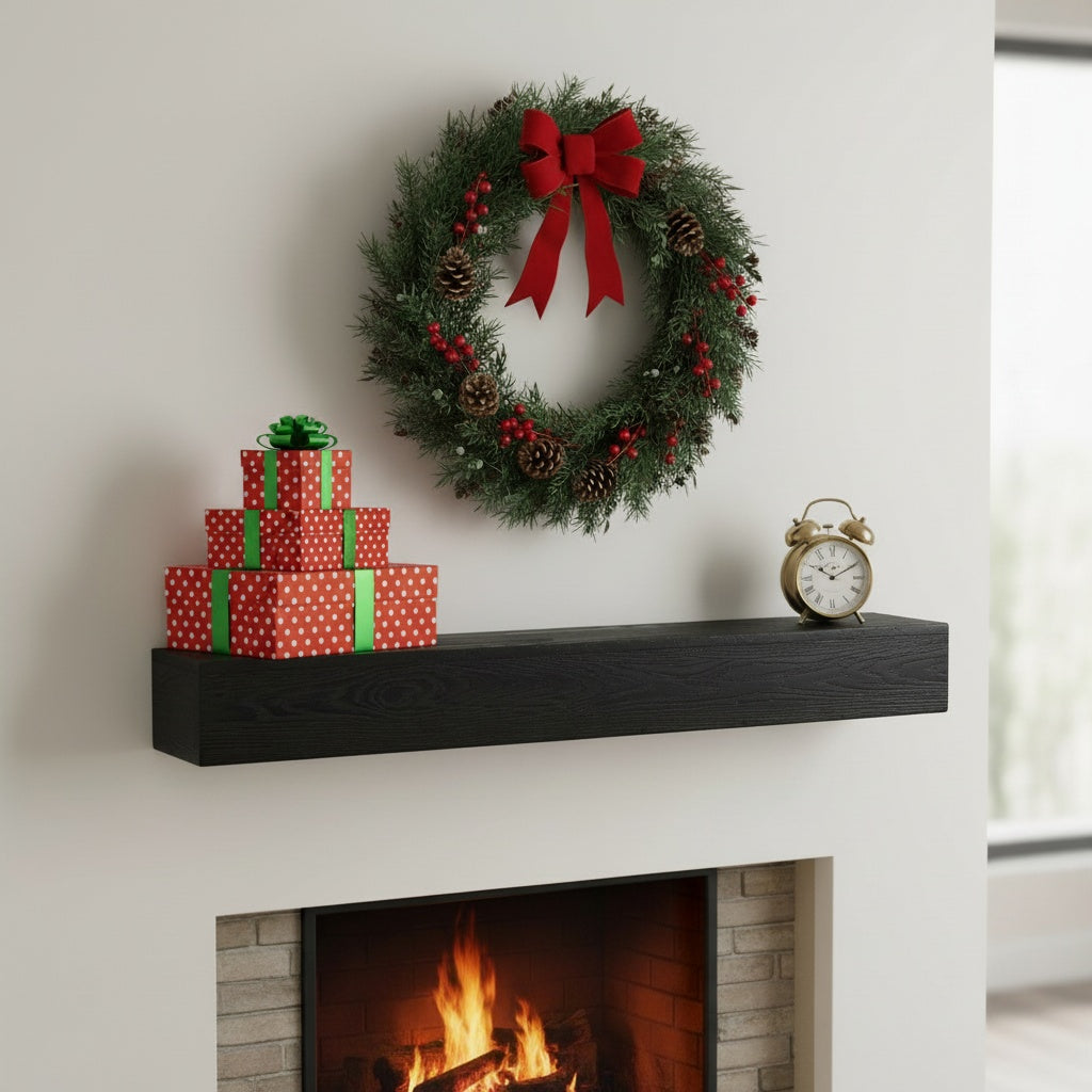 48'' Embossed Fireplace Mantel Western Red Cedar Wall-Mounted & Floating Shelf for Home Decor
