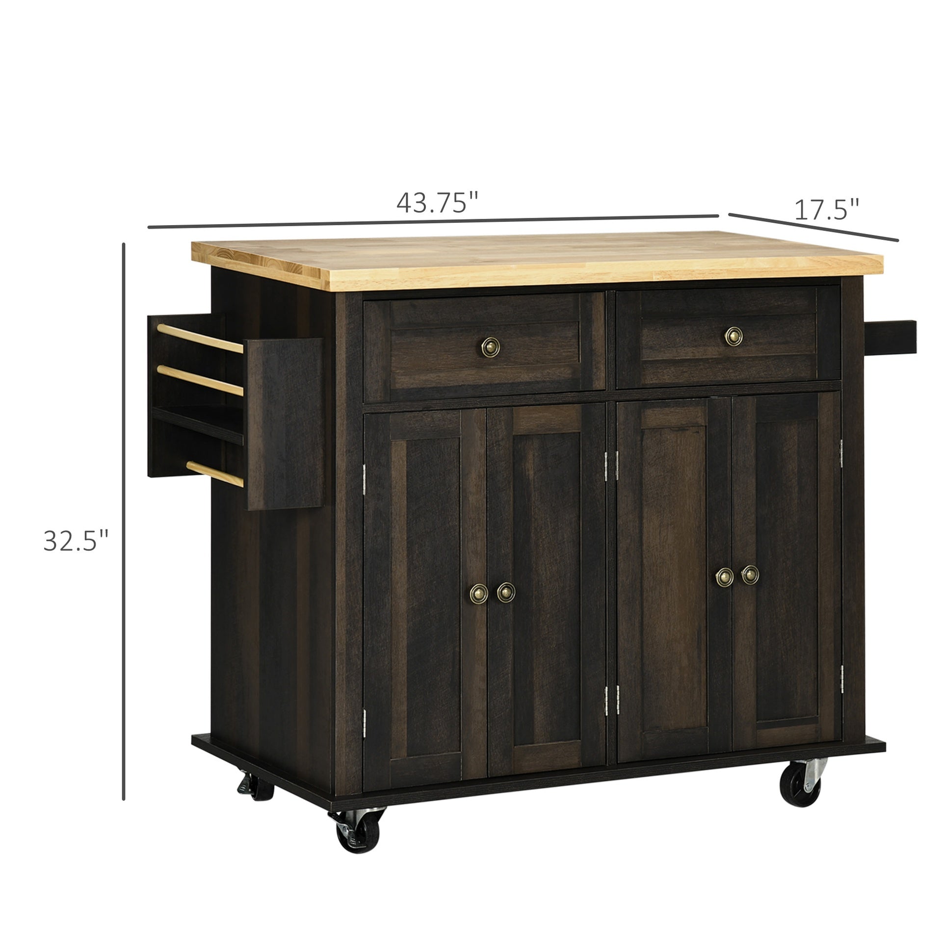 HOMCOM Modern Rolling Kitchen Island Cart with Spice Rack, Brown Oak
