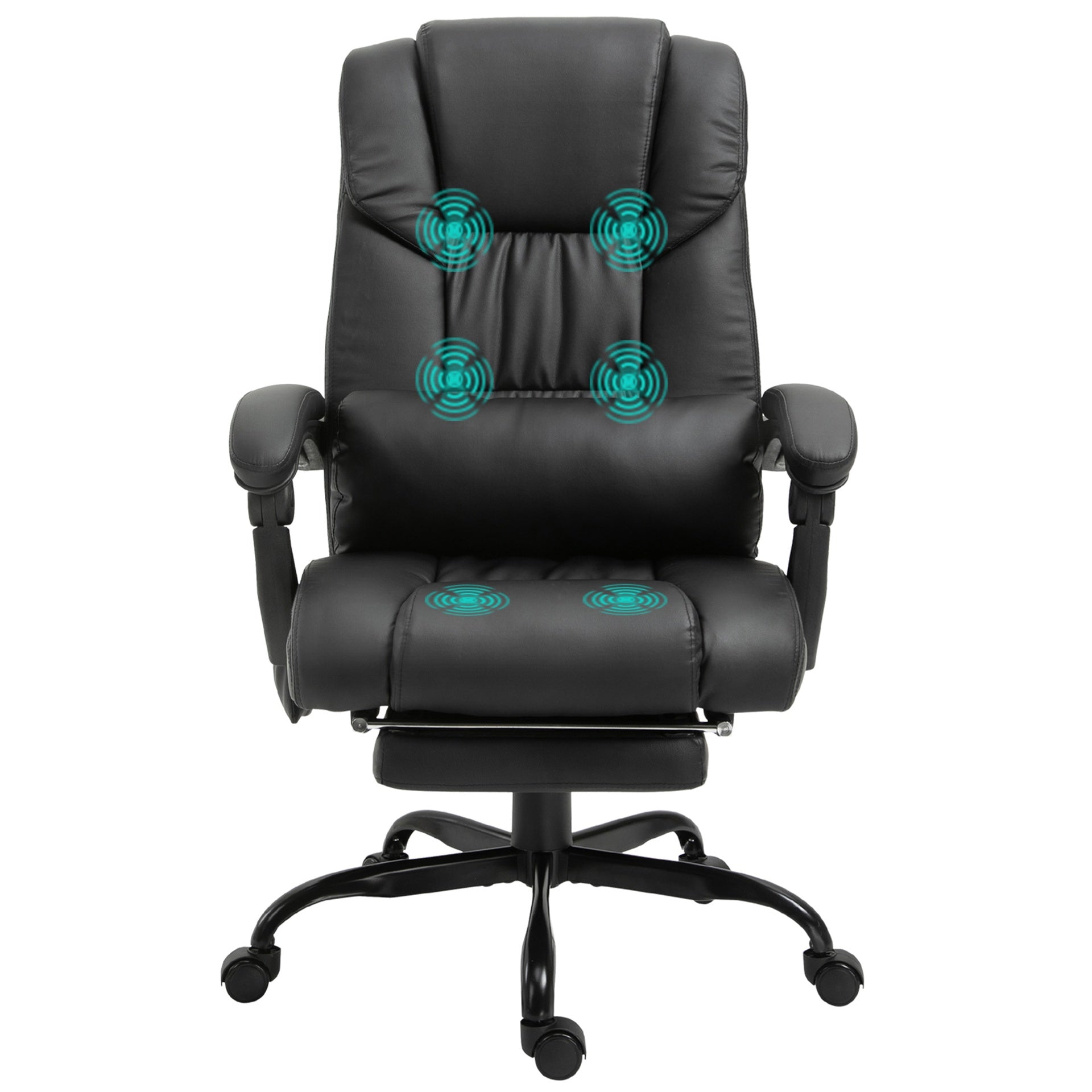 Vinsetto High Back Massage Office Chair with 6 Vibration Points, PU Leather Reclining Computer Chair, Ergonomic Office Chair with Footrest Adjustable Height and Remote, Black