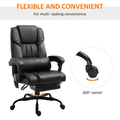 Vinsetto High Back Massage Office Chair with 6 Vibration Points, PU Leather Reclining Computer Chair, Ergonomic Office Chair with Footrest Adjustable Height and Remote, Black