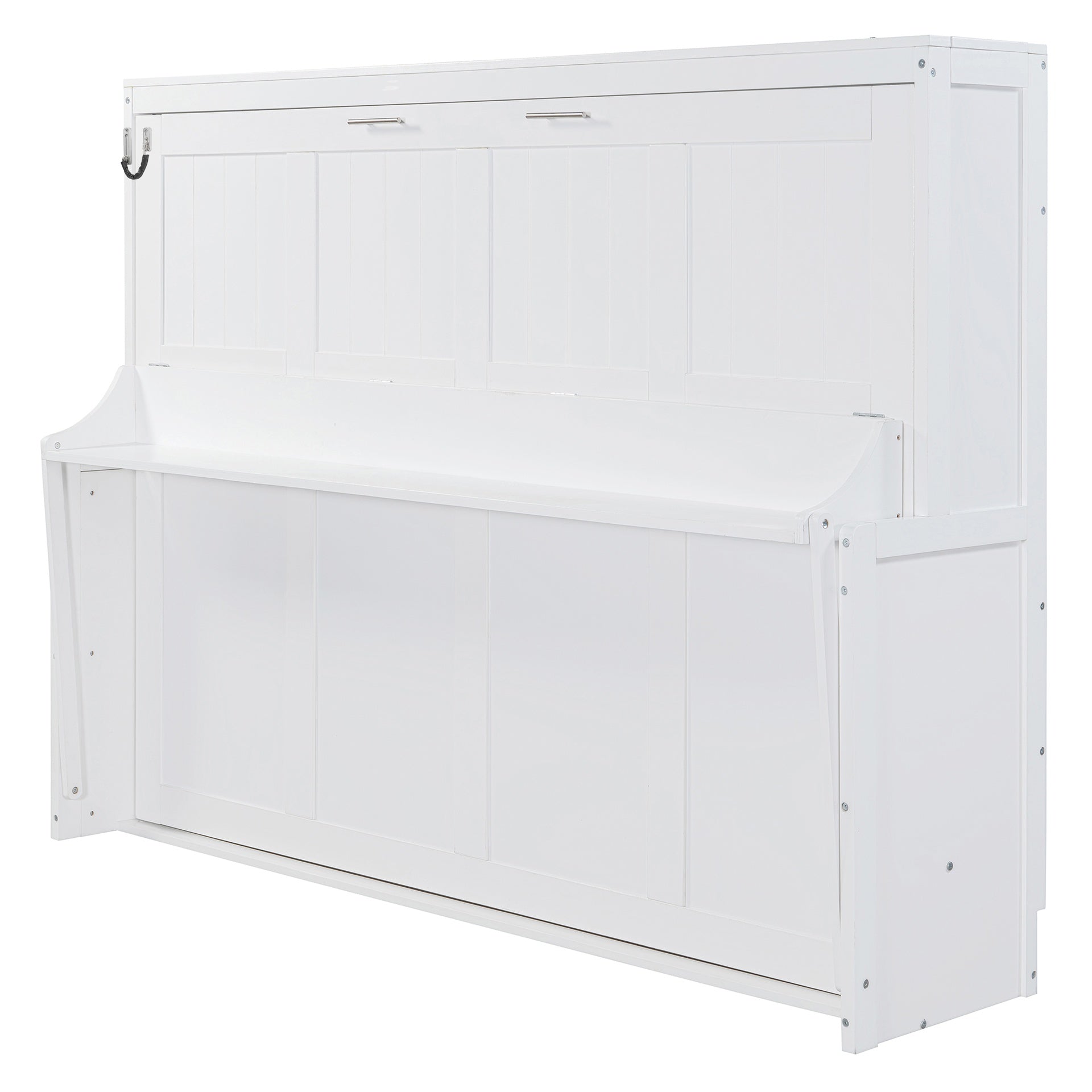 Queen Size Murphy Bed with Hydraulic Lift & Desk Design, White