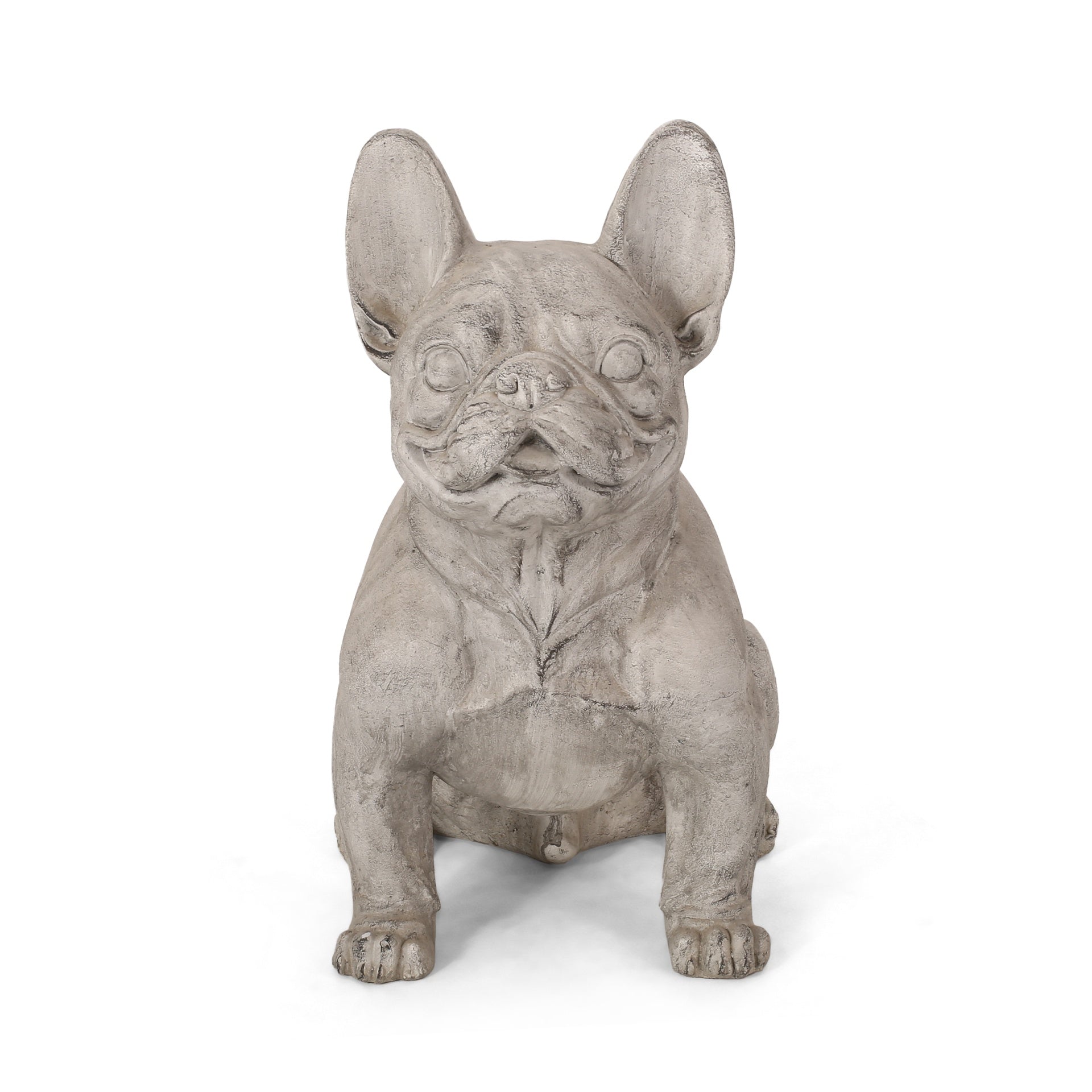 DOG GARDEN SCULPTURE, Outdoor French Bulldog Garden Statue, Rustic White, No Assembly Required