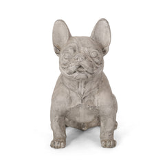 DOG GARDEN SCULPTURE, Outdoor French Bulldog Garden Statue, Rustic White, No Assembly Required
