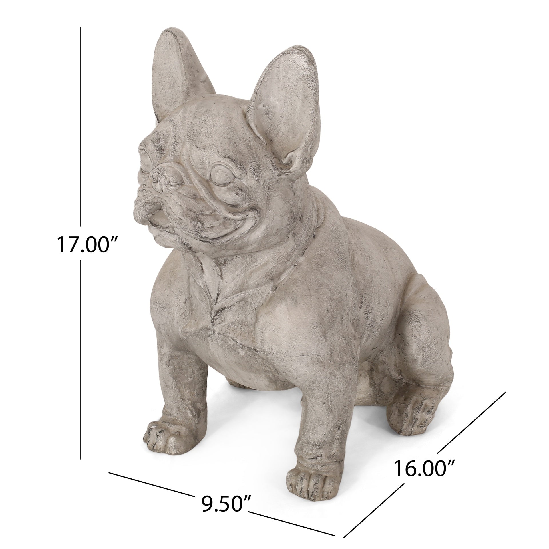 DOG GARDEN SCULPTURE, Outdoor French Bulldog Garden Statue, Rustic White, No Assembly Required