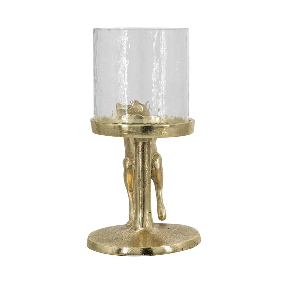 7x4x7.5" Gold Rabbit Pillar Candle Holder with Clear Glass Hurricane Shade