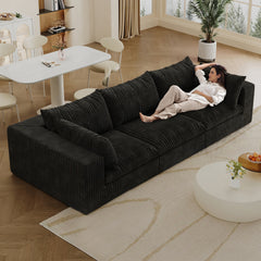 118.2" Cloud Sofa,Corduroy Fabric,Deep Seat Couches,Double-layer design,Removable  Cushion,No Assembly, DIY Combination for Living room, Bedroom,Conference room ,Apartment,Black
