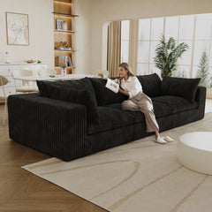 118.2" Cloud Sofa,Corduroy Fabric,Deep Seat Couches,Double-layer design,Removable  Cushion,No Assembly, DIY Combination for Living room, Bedroom,Conference room ,Apartment,Black