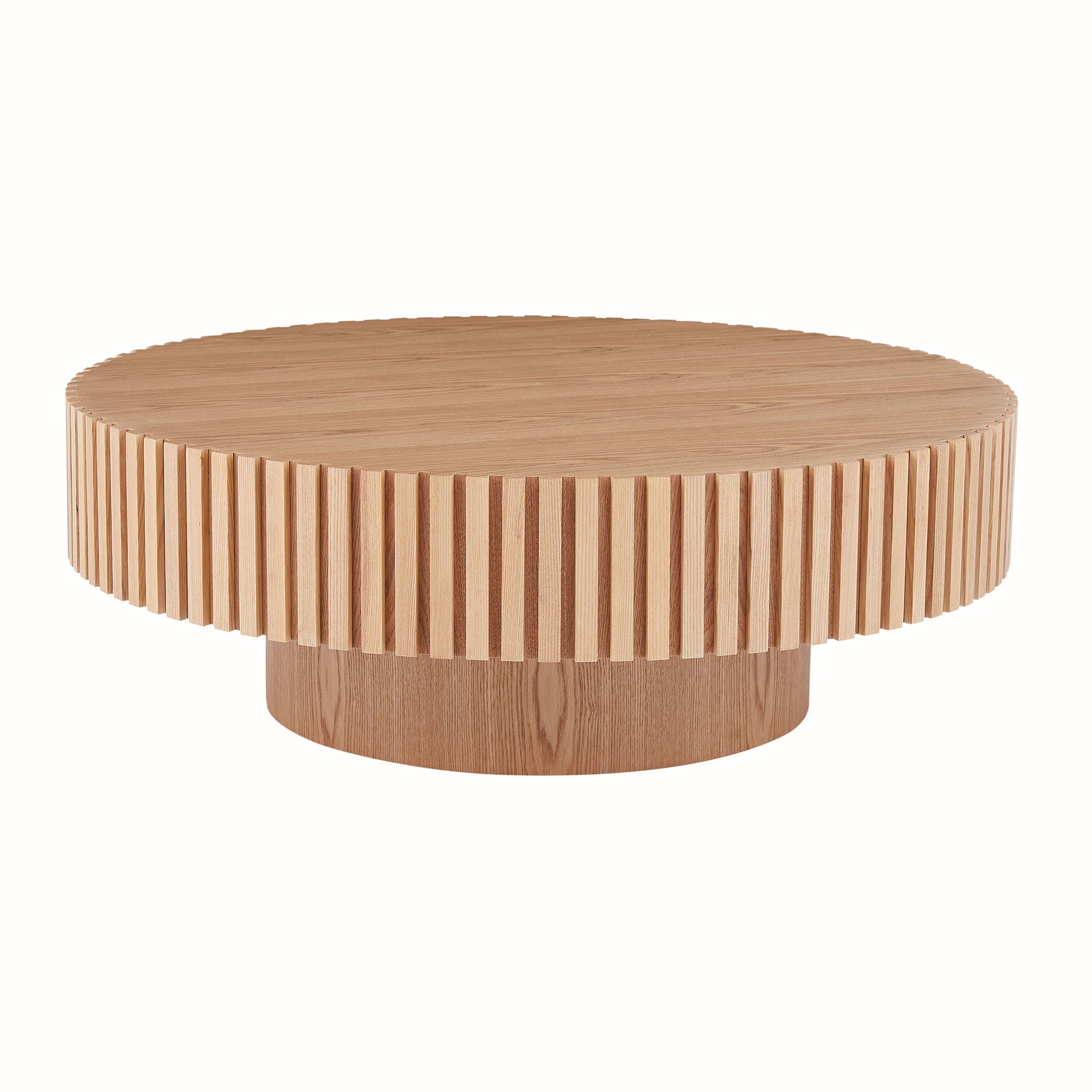 Natural Wood Coffee Table 39.37 MDF coffee table Modern Handcraft Drum Coffee Table  Circle Coffee Table for Living Room,ASH
