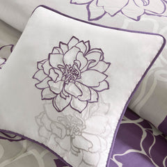 Printed Cotton Sateen Comforter Set Taupe Grey/Purple Queen