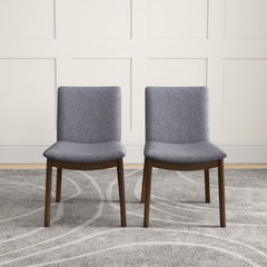 Top Quality Laura Mid-Century Modern Solid Wood Dining Chair (Set of 2) with Fabric Upholstery in Grey for Home Kitchen