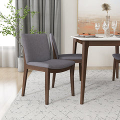 Top Quality Laura Mid-Century Modern Solid Wood Dining Chair (Set of 2) with Fabric Upholstery in Grey for Home Kitchen