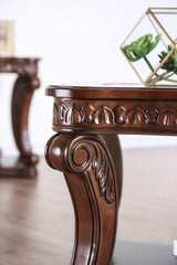 Traditional Style Coffee Table 5mm Tempered Glass Top Cabriole Legs Ornate Carved Design Dark Oak Finish End Table-Not Included