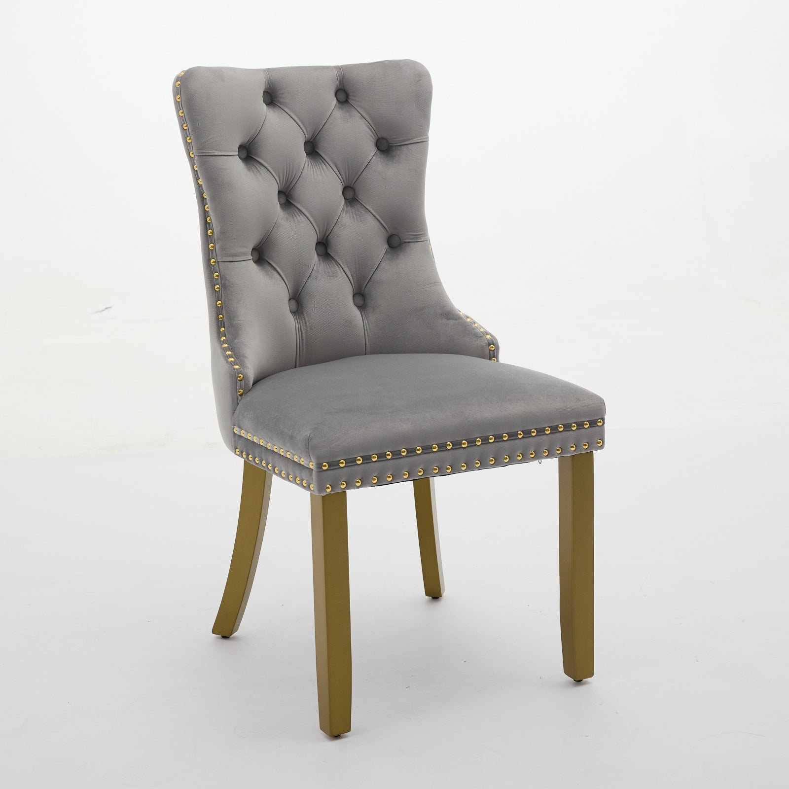 A&A Furniture, Nikki Collection Modern, High-end Tufted Solid Wood Contemporary Velvet Upholstered Dining Chair with golden Wood Legs Nailhead Trim 2-Pcs Set, Milky White,SW1401LG