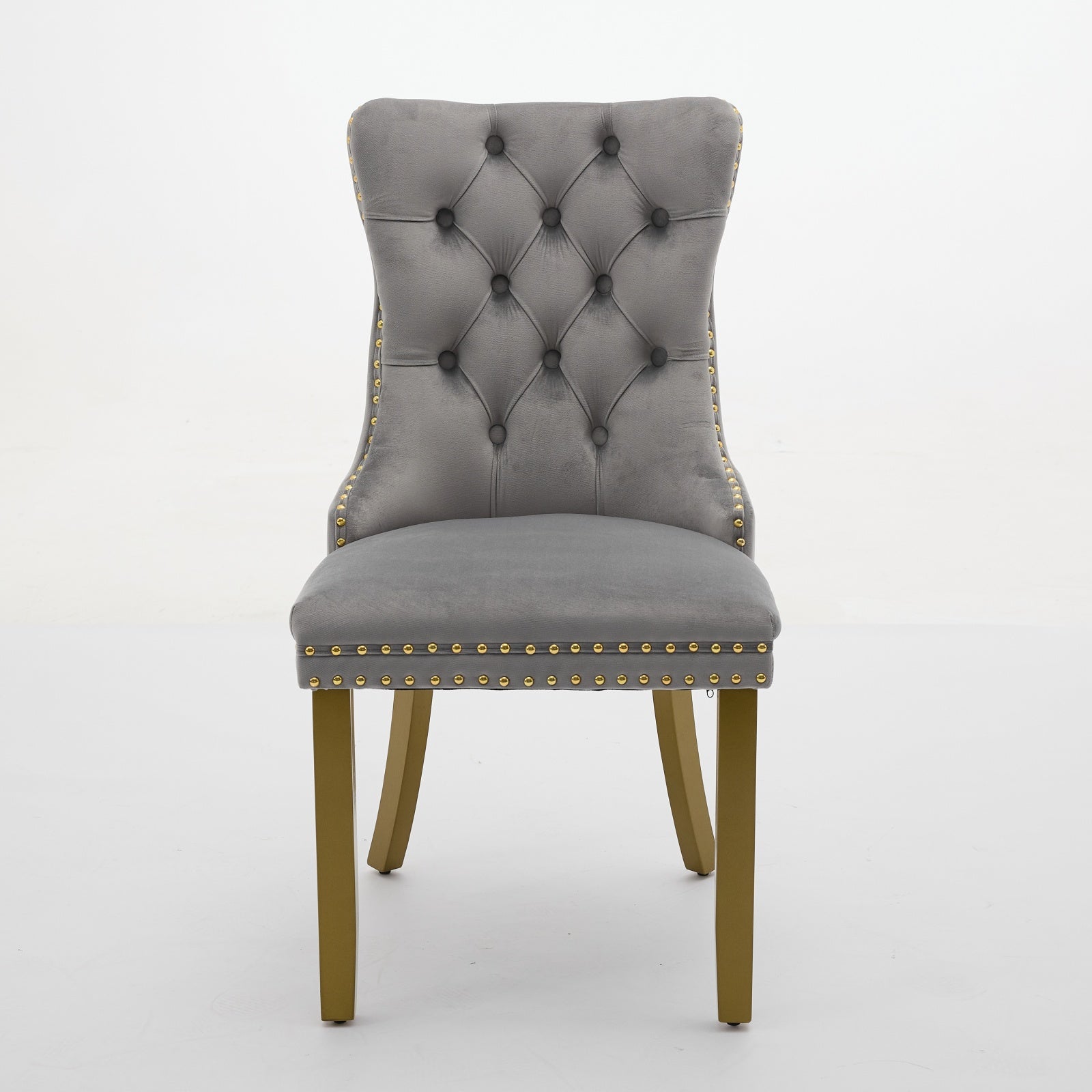 A&A Furniture, Nikki Collection Modern, High-end Tufted Solid Wood Contemporary Velvet Upholstered Dining Chair with golden Wood Legs Nailhead Trim 2-Pcs Set, Milky White,SW1401LG