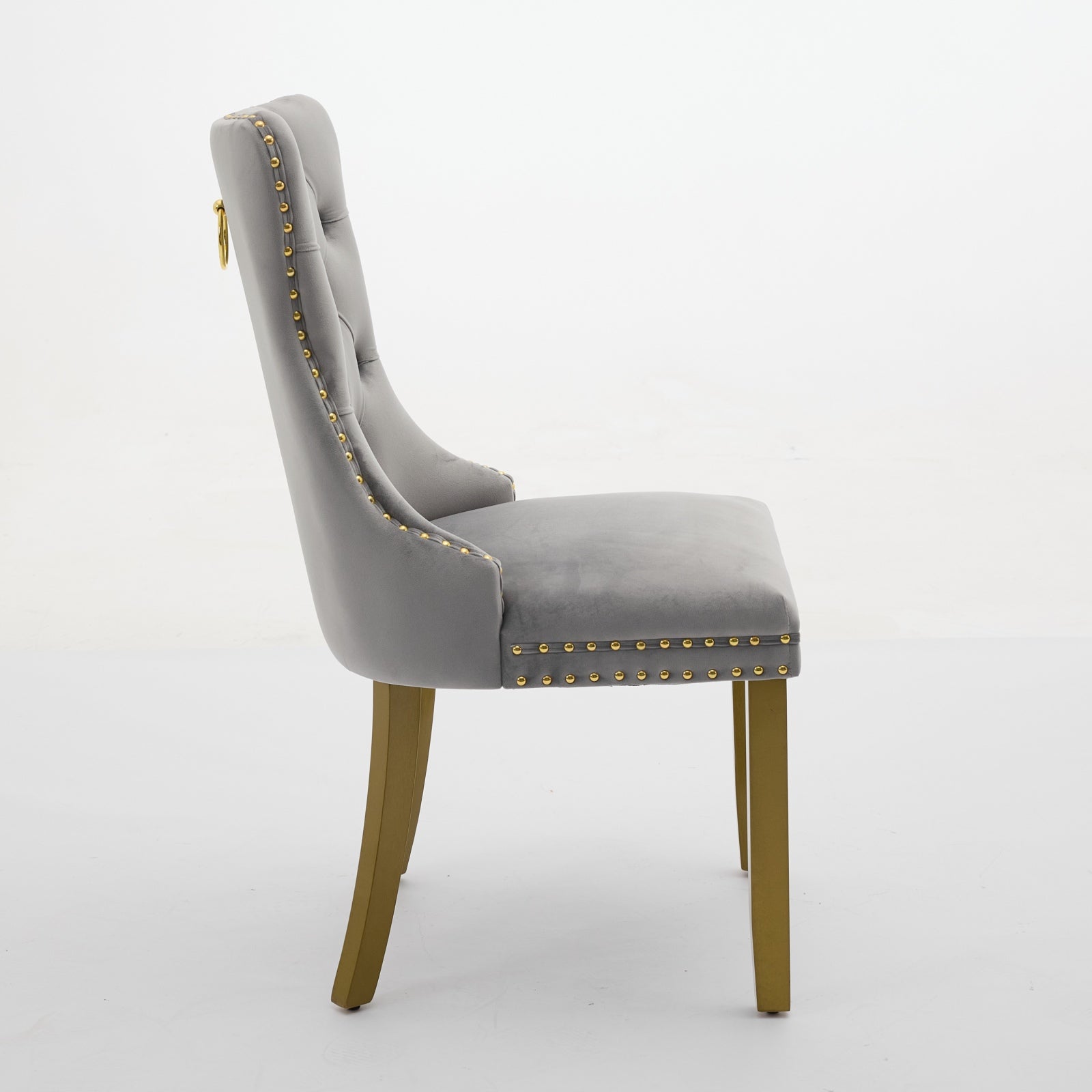 A&A Furniture, Nikki Collection Modern, High-end Tufted Solid Wood Contemporary Velvet Upholstered Dining Chair with golden Wood Legs Nailhead Trim 2-Pcs Set, Milky White,SW1401LG