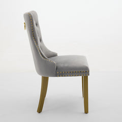 A&A Furniture, Nikki Collection Modern, High-end Tufted Solid Wood Contemporary Velvet Upholstered Dining Chair with golden Wood Legs Nailhead Trim 2-Pcs Set, Milky White,SW1401LG