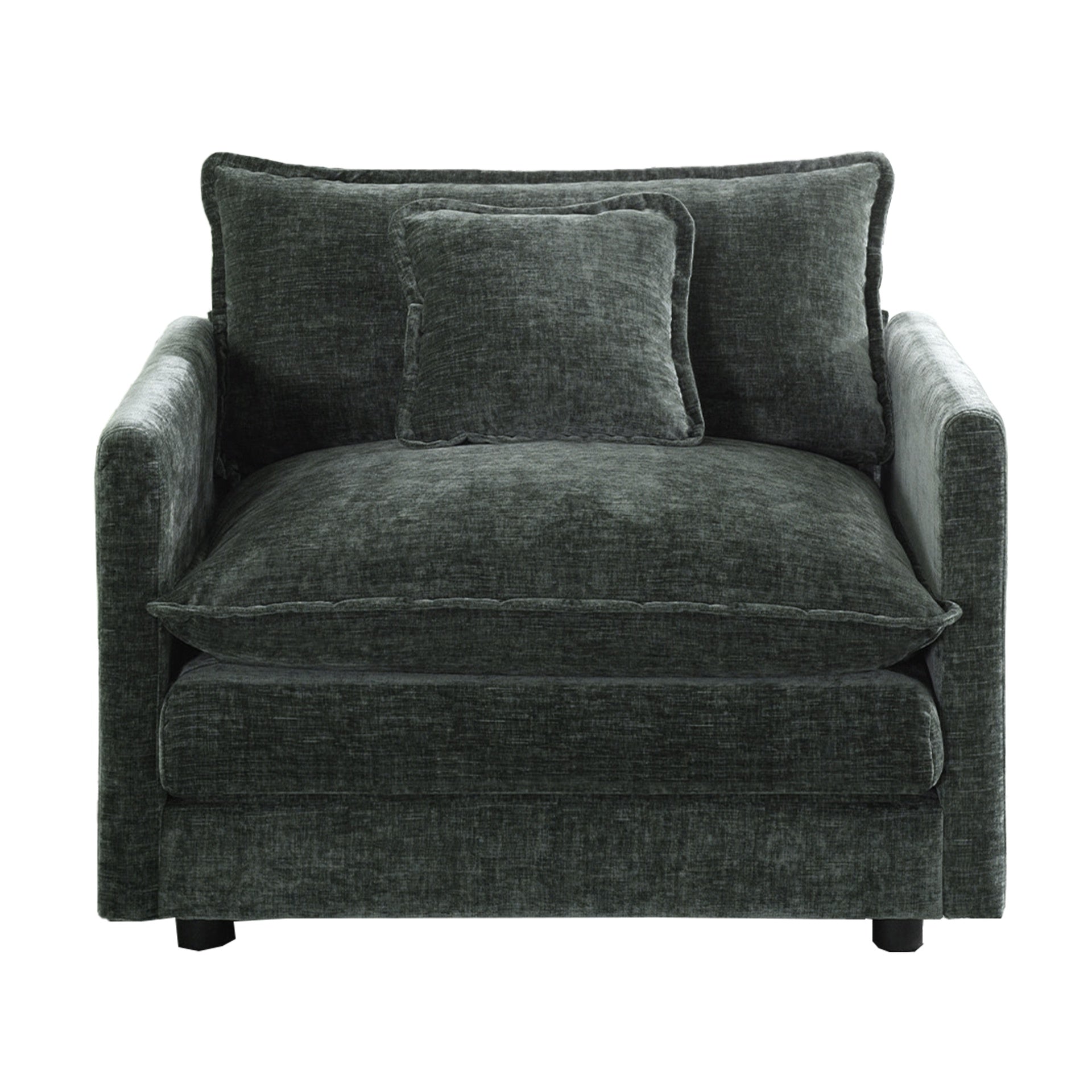 Comfy Deep Single Seat Sofa Upholstered Reading Armchair Living Room Chair Gray Chenille Fabric , 1 Toss Pillow
