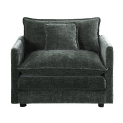 Comfy Deep Single Seat Sofa Upholstered Reading Armchair Living Room Chair Gray Chenille Fabric , 1 Toss Pillow