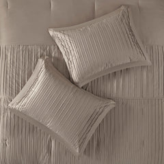 7 Piece Polyester Charmeuse Comforter Set Taupe King