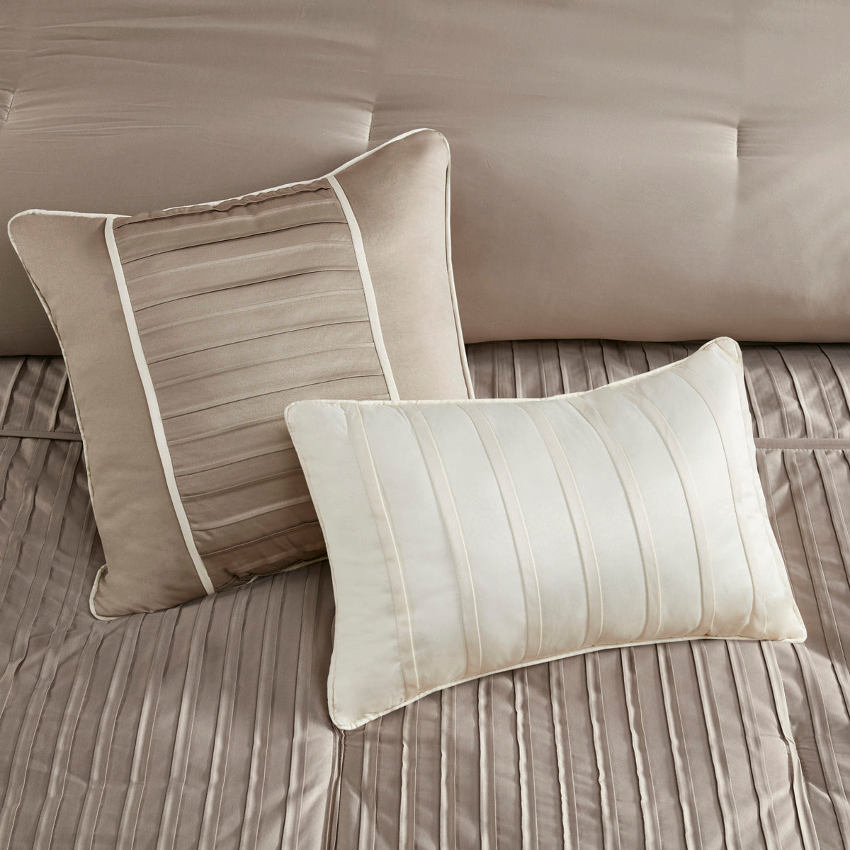 7 Piece Polyester Charmeuse Comforter Set Taupe King