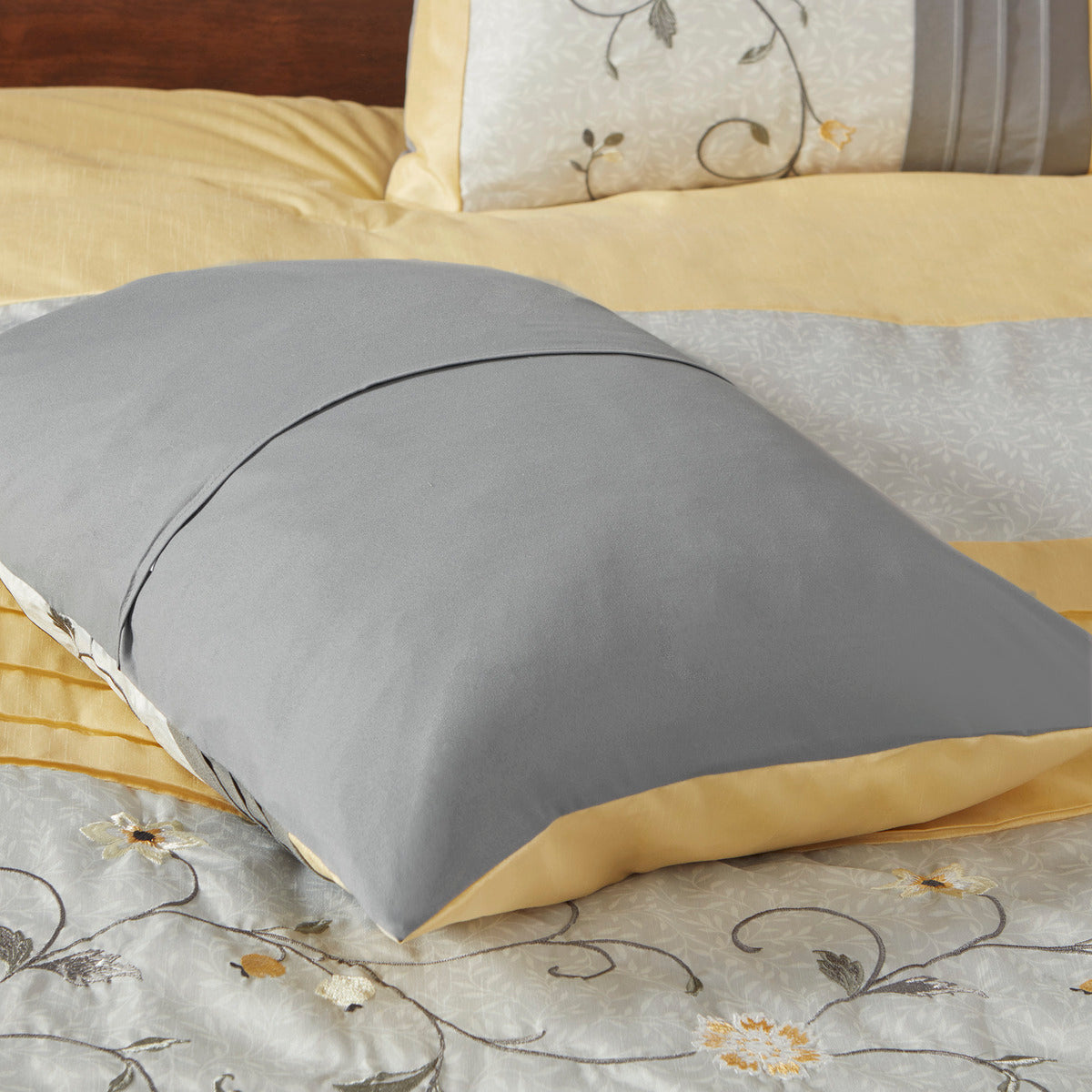 Embroidered 7 Piece Comforter Set Yellow Queen