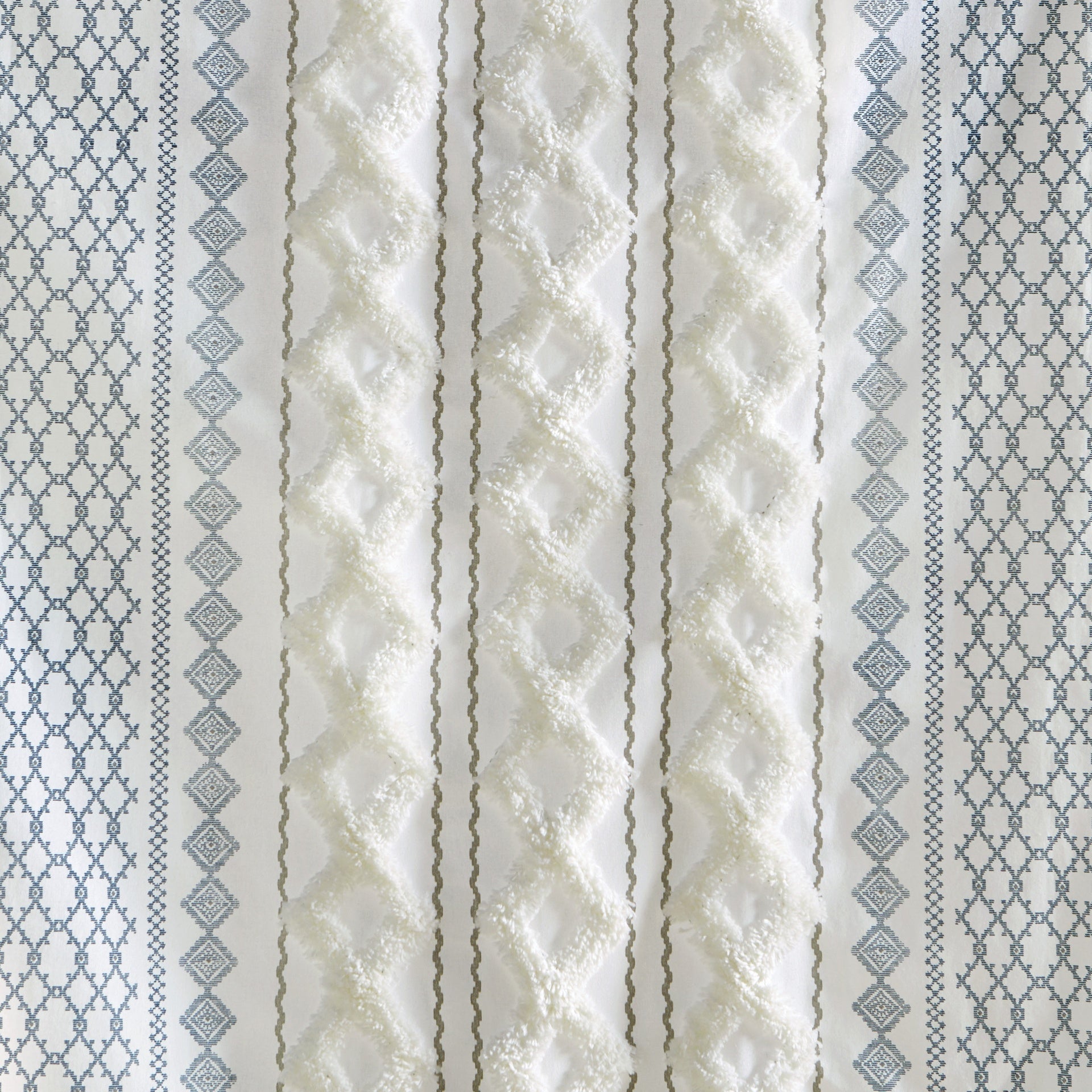 Cotton Printed Curtain Panel with Chenille Stripe and Lining 50x108"
